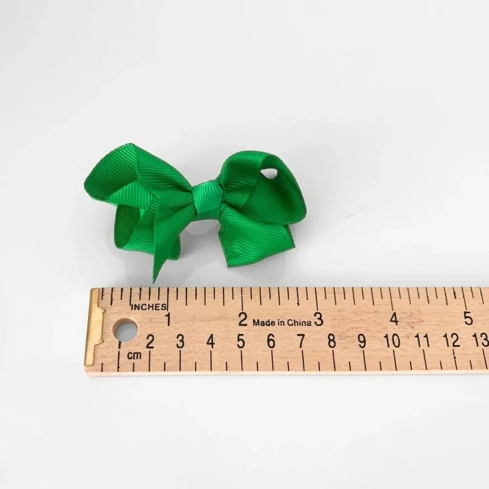 Set of 2 Pretty Girls Hair Bows Grosgrain Ribbon Clips Hair Accessories Green